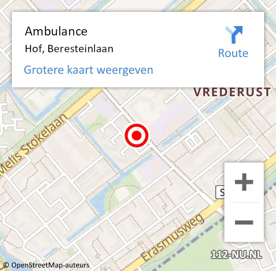 Locatie op kaart van de 112 melding: Ambulance Hof, Beresteinlaan op 20 februari 2014 17:52