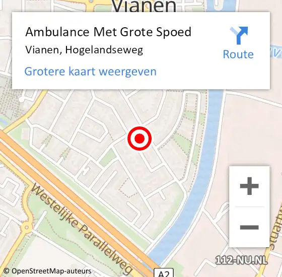 Locatie op kaart van de 112 melding: Ambulance Met Grote Spoed Naar Vianen, Hogelandseweg op 31 maart 2018 03:04