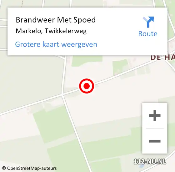 Locatie op kaart van de 112 melding: Brandweer Met Spoed Naar Markelo, Twikkelerweg op 31 maart 2018 03:44