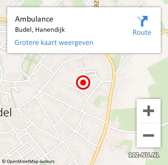 Locatie op kaart van de 112 melding: Ambulance Budel, Hanendijk op 31 maart 2018 04:04