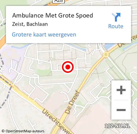 Locatie op kaart van de 112 melding: Ambulance Met Grote Spoed Naar Zeist, Bachlaan op 31 maart 2018 05:46