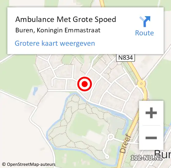 Locatie op kaart van de 112 melding: Ambulance Met Grote Spoed Naar Buren, Koningin Emmastraat op 31 maart 2018 06:23