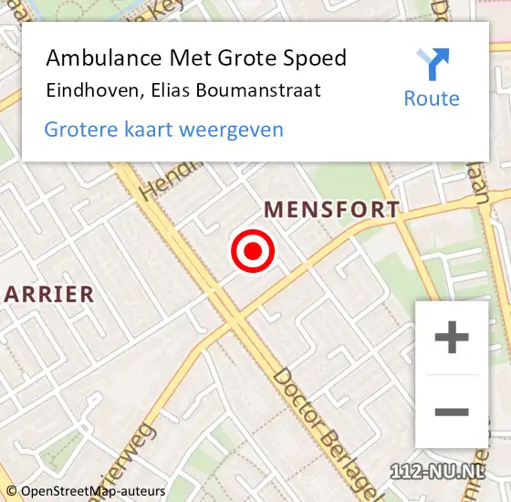 Locatie op kaart van de 112 melding: Ambulance Met Grote Spoed Naar Eindhoven, Elias Boumanstraat op 31 maart 2018 10:38