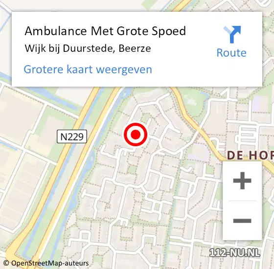 Locatie op kaart van de 112 melding: Ambulance Met Grote Spoed Naar Wijk bij Duurstede, Beerze op 31 maart 2018 11:02