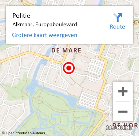 Locatie op kaart van de 112 melding: Politie Alkmaar, Europaboulevard op 31 maart 2018 14:51