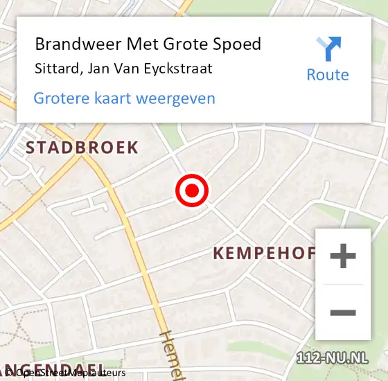 Locatie op kaart van de 112 melding: Brandweer Met Grote Spoed Naar Sittard, Jan Van Eyckstraat op 31 maart 2018 15:33