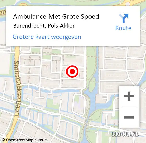 Locatie op kaart van de 112 melding: Ambulance Met Grote Spoed Naar Barendrecht, Pols-Akker op 31 maart 2018 16:08