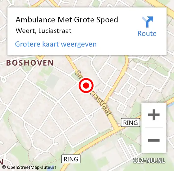 Locatie op kaart van de 112 melding: Ambulance Met Grote Spoed Naar Weert, Luciastraat op 31 maart 2018 18:46