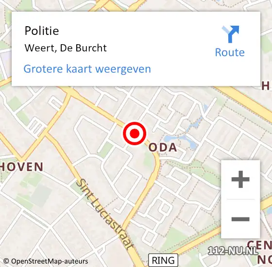 Locatie op kaart van de 112 melding: Politie Weert, De Burcht op 31 maart 2018 19:09