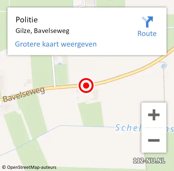 Locatie op kaart van de 112 melding: Politie Gilze, Bavelseweg op 20 februari 2014 19:20