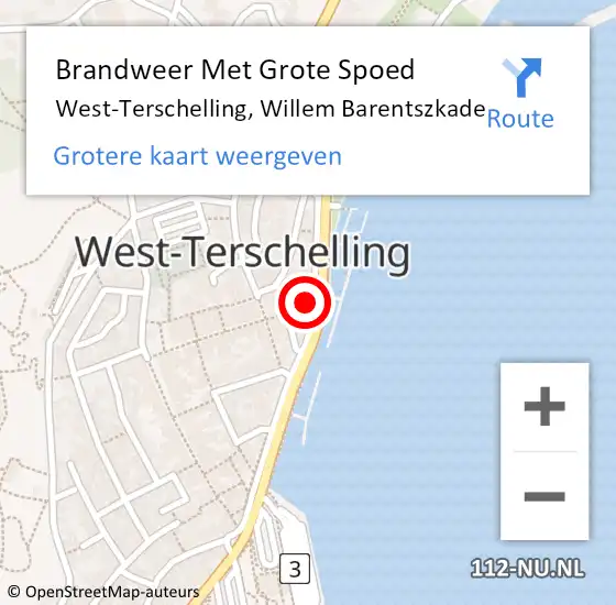 Locatie op kaart van de 112 melding: Brandweer Met Grote Spoed Naar West-Terschelling, Willem Barentszkade op 31 maart 2018 21:43