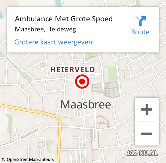 Locatie op kaart van de 112 melding: Ambulance Met Grote Spoed Naar Maasbree, Heideweg op 20 februari 2014 19:22