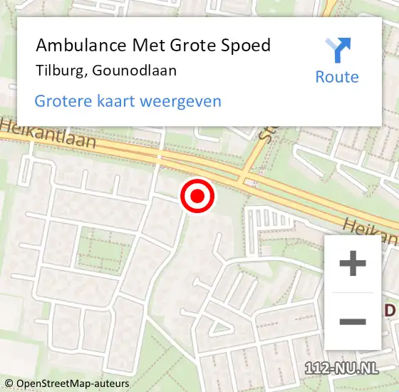 Locatie op kaart van de 112 melding: Ambulance Met Grote Spoed Naar Tilburg, Gounodlaan op 1 april 2018 00:33