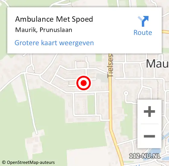 Locatie op kaart van de 112 melding: Ambulance Met Spoed Naar Maurik, Prunuslaan op 1 april 2018 01:07