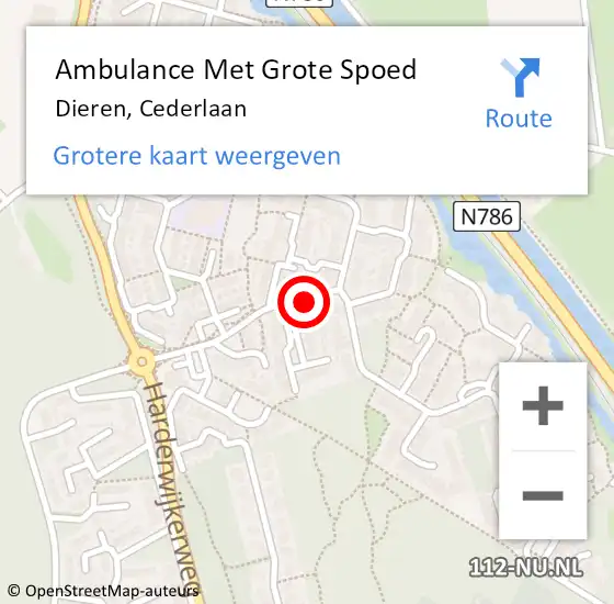 Locatie op kaart van de 112 melding: Ambulance Met Grote Spoed Naar Dieren, Cederlaan op 1 april 2018 09:15