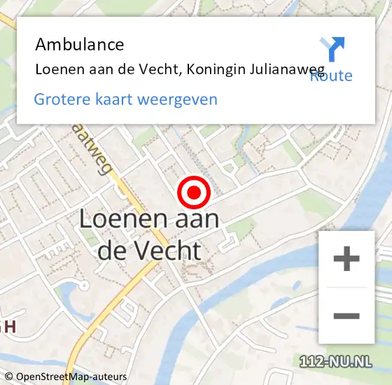 Locatie op kaart van de 112 melding: Ambulance Loenen aan de Vecht, Koningin Julianaweg op 1 april 2018 09:31