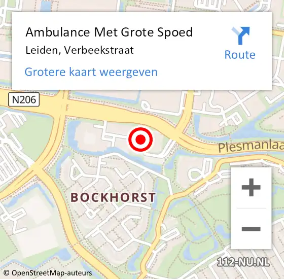 Locatie op kaart van de 112 melding: Ambulance Met Grote Spoed Naar Leiden, Verbeekstraat op 1 april 2018 09:52