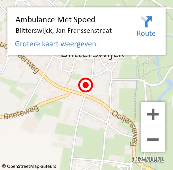 Locatie op kaart van de 112 melding: Ambulance Met Spoed Naar Blitterswijck, Jan Franssenstraat op 1 april 2018 11:56