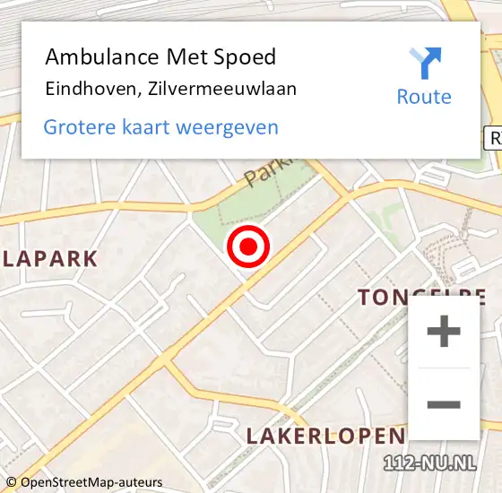 Locatie op kaart van de 112 melding: Ambulance Met Spoed Naar Eindhoven, Zilvermeeuwlaan op 1 april 2018 12:10
