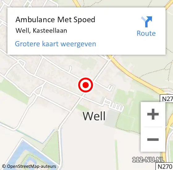 Locatie op kaart van de 112 melding: Ambulance Met Spoed Naar Well, Kasteellaan op 1 april 2018 13:16