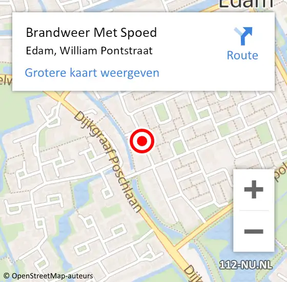 Locatie op kaart van de 112 melding: Brandweer Met Spoed Naar Edam, William Pontstraat op 1 april 2018 14:29