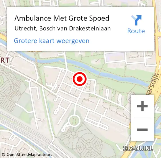 Locatie op kaart van de 112 melding: Ambulance Met Grote Spoed Naar Utrecht, Bosch van Drakesteinlaan op 1 april 2018 15:40