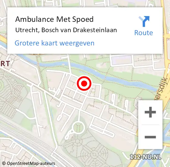 Locatie op kaart van de 112 melding: Ambulance Met Spoed Naar Utrecht, Bosch van Drakesteinlaan op 1 april 2018 15:44