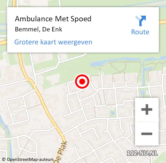 Locatie op kaart van de 112 melding: Ambulance Met Spoed Naar Bemmel, De Enk op 1 april 2018 15:53