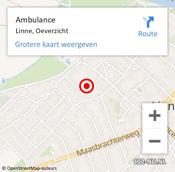 Locatie op kaart van de 112 melding: Ambulance Linne, Oeverzicht op 1 april 2018 15:55