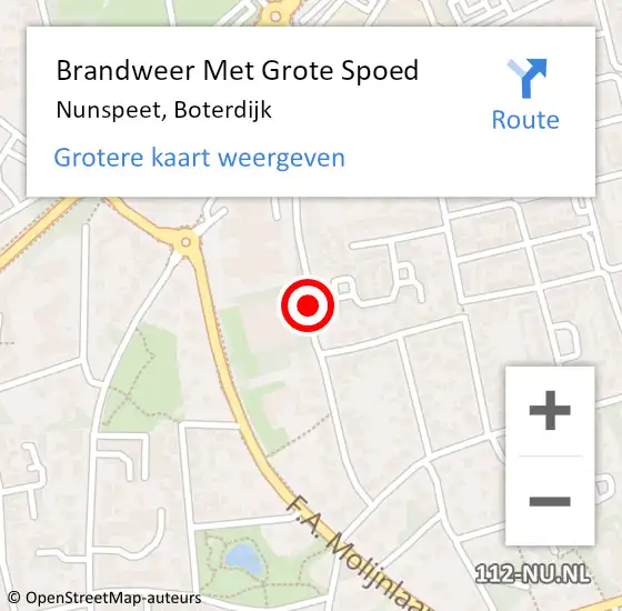 Locatie op kaart van de 112 melding: Brandweer Met Grote Spoed Naar Nunspeet, Boterdijk op 1 april 2018 19:32