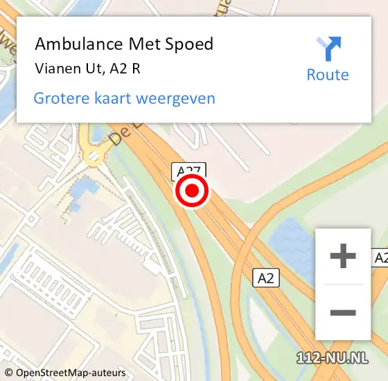 Locatie op kaart van de 112 melding: Ambulance Met Spoed Naar Vianen Ut, A2 R op 1 april 2018 19:40