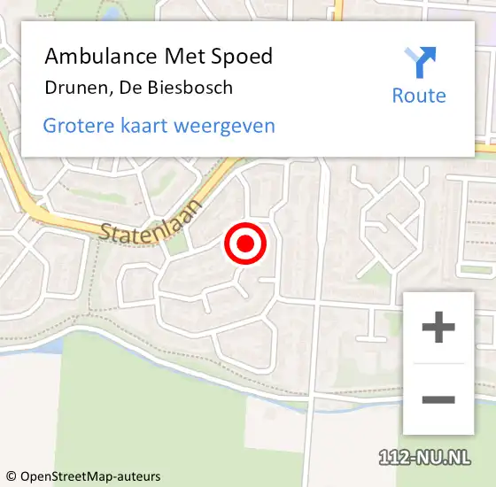 Locatie op kaart van de 112 melding: Ambulance Met Spoed Naar Drunen, De Biesbosch op 1 april 2018 21:16