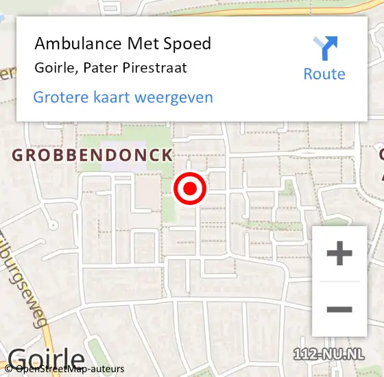 Locatie op kaart van de 112 melding: Ambulance Met Spoed Naar Goirle, Pater Pirestraat op 1 april 2018 22:23