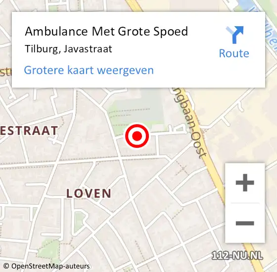 Locatie op kaart van de 112 melding: Ambulance Met Grote Spoed Naar Tilburg, Javastraat op 1 april 2018 23:20