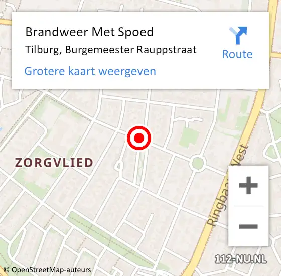 Locatie op kaart van de 112 melding: Brandweer Met Spoed Naar Tilburg, Burgemeester Rauppstraat op 2 april 2018 00:13