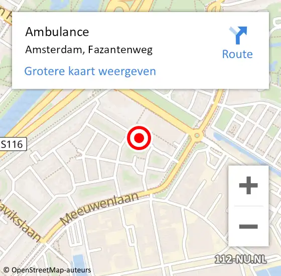 Locatie op kaart van de 112 melding: Ambulance Amsterdam, Fazantenweg op 2 april 2018 08:42