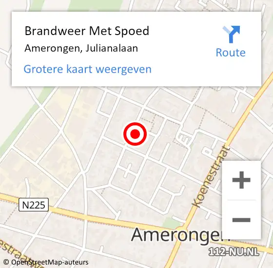 Locatie op kaart van de 112 melding: Brandweer Met Spoed Naar Amerongen, Julianalaan op 2 april 2018 08:58