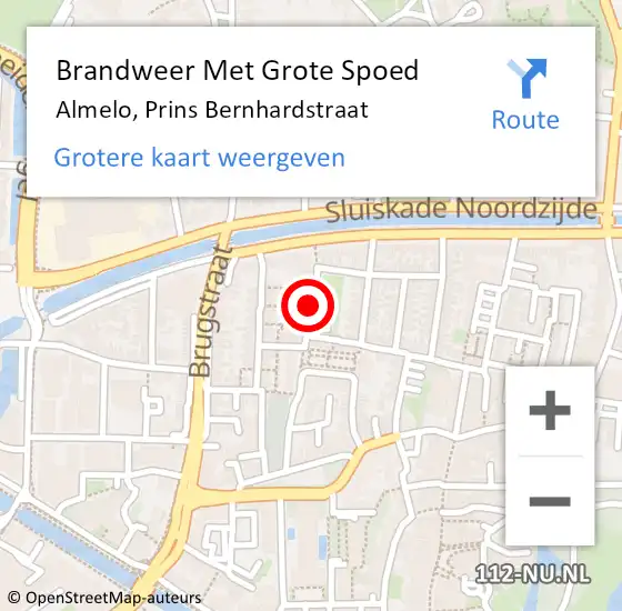 Locatie op kaart van de 112 melding: Brandweer Met Grote Spoed Naar Almelo, Prins Bernhardstraat op 2 april 2018 10:15