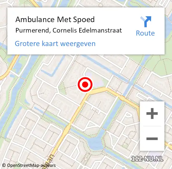 Locatie op kaart van de 112 melding: Ambulance Met Spoed Naar Purmerend, Cornelis Edelmanstraat op 2 april 2018 12:14