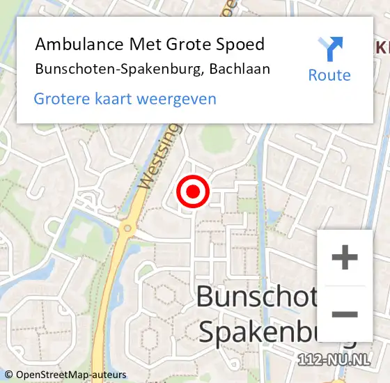 Locatie op kaart van de 112 melding: Ambulance Met Grote Spoed Naar Bunschoten-Spakenburg, Bachlaan op 2 april 2018 12:44