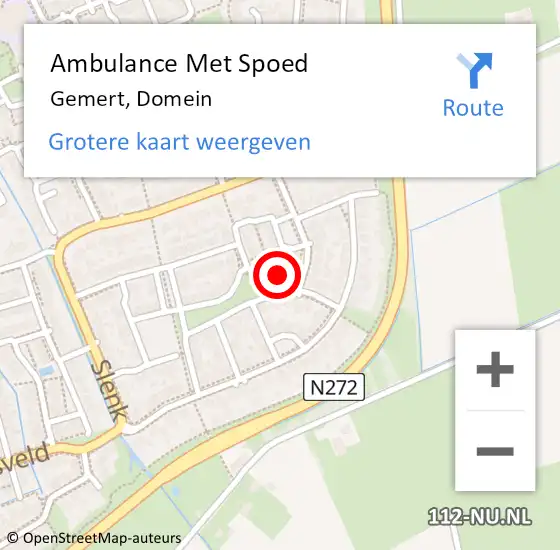 Locatie op kaart van de 112 melding: Ambulance Met Spoed Naar Gemert, Domein op 2 april 2018 12:58