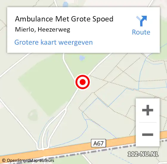 Locatie op kaart van de 112 melding: Ambulance Met Grote Spoed Naar Mierlo, Heezerweg op 2 april 2018 13:32