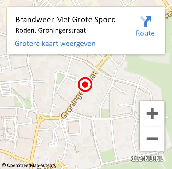 Locatie op kaart van de 112 melding: Brandweer Met Grote Spoed Naar Roden, Groningerstraat op 2 april 2018 13:41