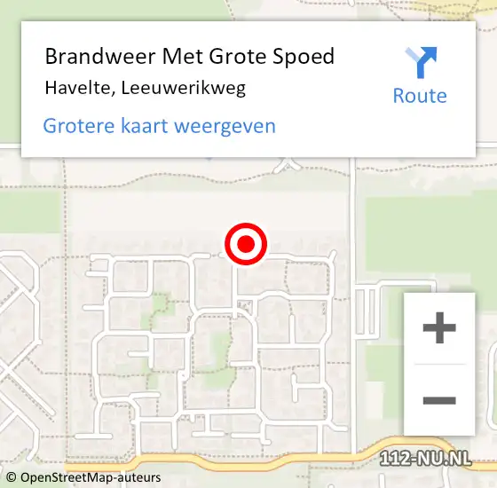 Locatie op kaart van de 112 melding: Brandweer Met Grote Spoed Naar Havelte, Leeuwerikweg op 2 april 2018 14:04