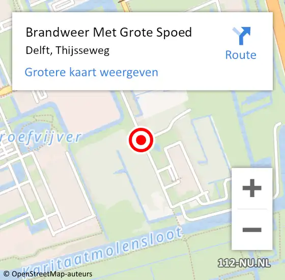 Locatie op kaart van de 112 melding: Brandweer Met Grote Spoed Naar Delft, Thijsseweg op 2 april 2018 15:35