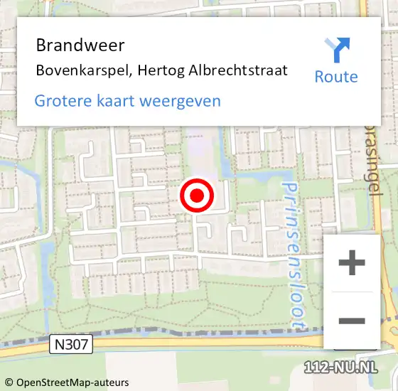 Locatie op kaart van de 112 melding: Brandweer Bovenkarspel, Hertog Albrechtstraat op 2 april 2018 17:59