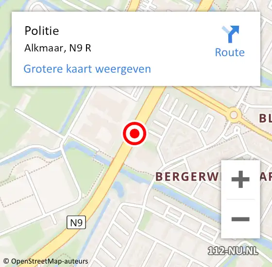 Locatie op kaart van de 112 melding: Politie Alkmaar, N9 op 2 april 2018 18:26