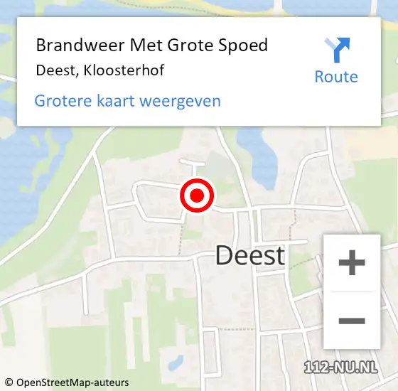 Locatie op kaart van de 112 melding: Brandweer Met Grote Spoed Naar Deest, Kloosterhof op 2 april 2018 18:41