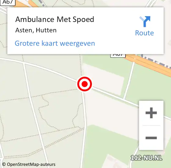 Locatie op kaart van de 112 melding: Ambulance Met Spoed Naar Asten, Hutten op 2 april 2018 19:03