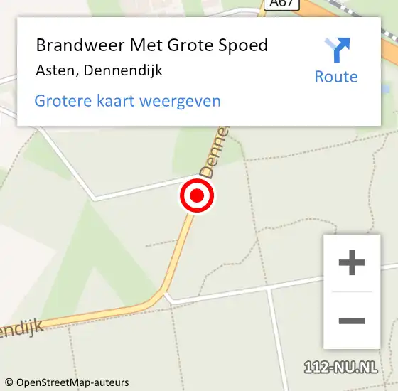 Locatie op kaart van de 112 melding: Brandweer Met Grote Spoed Naar Asten, Dennendijk op 2 april 2018 19:04